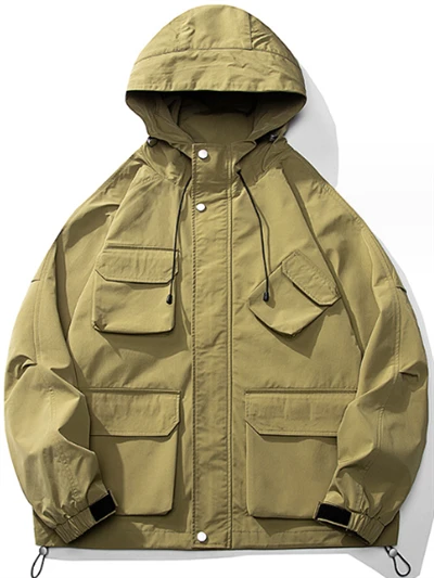 Orange Multi-Pocket Outdoor Cargo Hooded Jacket